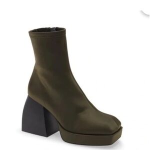JEFFREY CAMPBELL Dauphin Square Toe Boot In Olive Neoprene SIZE 5.5